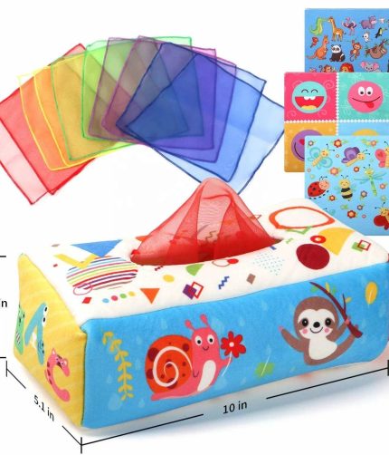 Preschool Learning Toys Soft Colorful Montessori Magic Tissue Box Toy Baby Crinkle Square Sensory Toys for Infant