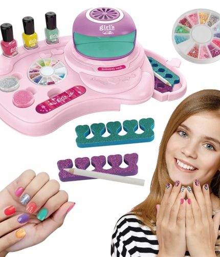 Princess Luxury Nail Machine Beauty Makeup Sets Play Make Up Kit Girls Toys Diy Nail Toywith Storage Desk