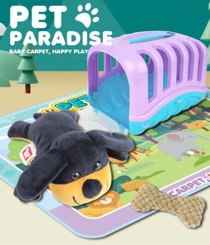 Samtoy Safe Materials Washable Care Dog Pet Dog Cage Floor Mat Set Pretend Play Stuffed Animal Toys Plush For Kid