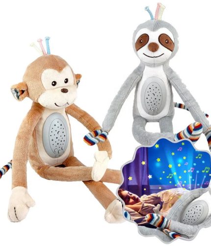 Samtoy Safety Materials Cartoon Star Night Light Projector Sleep Soothing Soft Plush Toys Stuffed Animal With Sound And Light