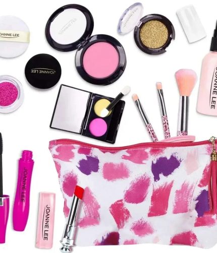 Simulation Lipstick Nail Polish Eye Shadow Girls Beauty Cosmetic Bag Pretend Play Preschool Kids Makeup Set