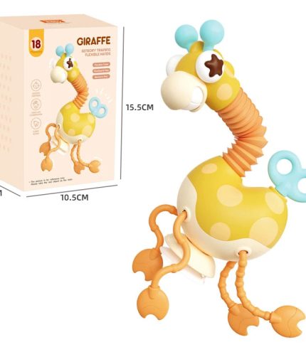 Soft Rubber Cartoon Giraffe Training Toys Baby Sensory Montessori Toy Pull String Toy with Suction Cup