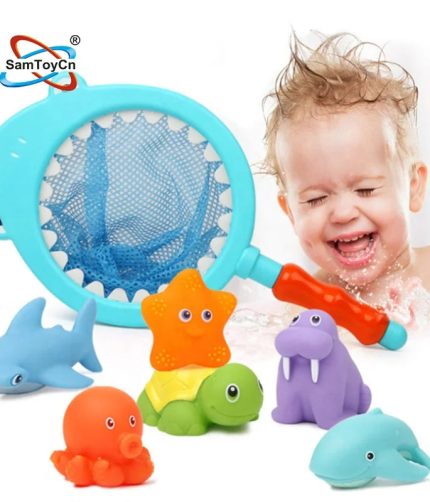 SamToy Starfish Octopus Sense Temperature Discoloration Squirt Spray Water Ocean Animal Baby Bath Toy Animal with Spoon Net