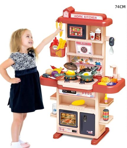 74CM Girl Role Pretend Play Preschool  43PCSTableware Table Real Cooking Sink Set Kitchen Toys for Kids Cooking Game