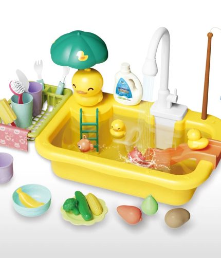 New Arrival Kids Electric Duck Sink Toy Toddler Pretend Play Criculation Water Yellow Kitchen Toy with Accessories