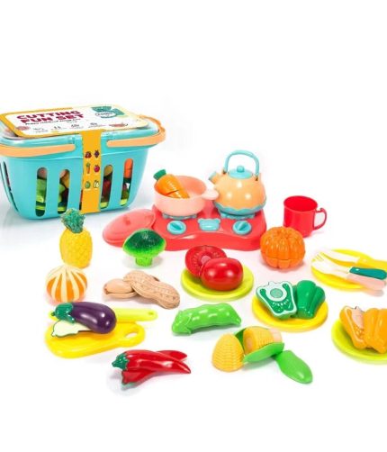 28PCS Pretend Play Kitchen Food Educational Play set with Toy Knife Cutting Board  Fruit and Vegetable Toys