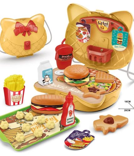 Samtoys Cheap Pretend Play Series Cat Head Shoulder Bag Kids Educational Hamburger Hot Dog Mini Fast Food Toy for Boy and Girl