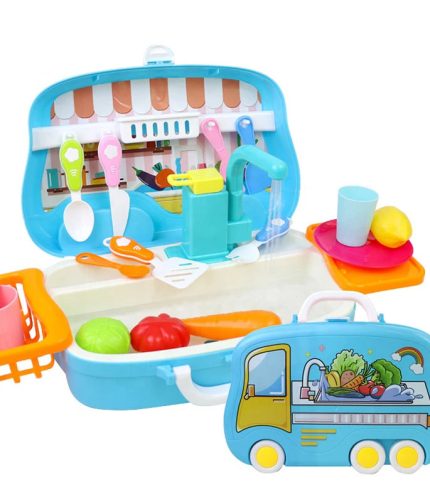 Sink Pretend Toys 2 in 1 Plastic Dishwasher Play Set Suitcase Toy Kitchen Sink With Running Water