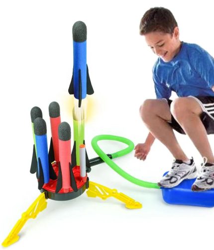 Six Shooter Foot Pedal Air Pressure Foam Toy Rocket Launcher for Kids
