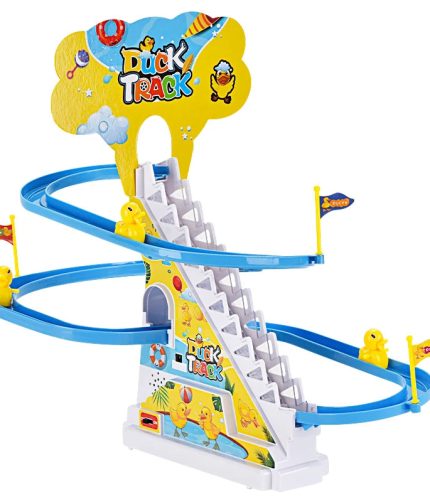 Upgraded Version Battery Operated and USB Electronic Roller Coaster Duck Climbing Stairs Slide Track Slot Toy with Music Light